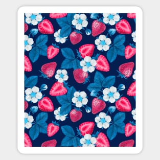 Pink strawberries on blue Sticker